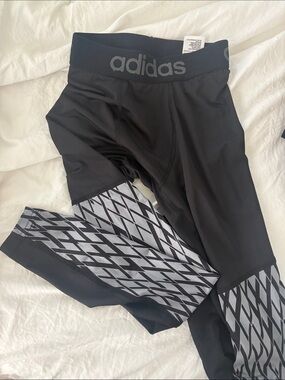 adidas Black Leggings with Gray Geometric Panels